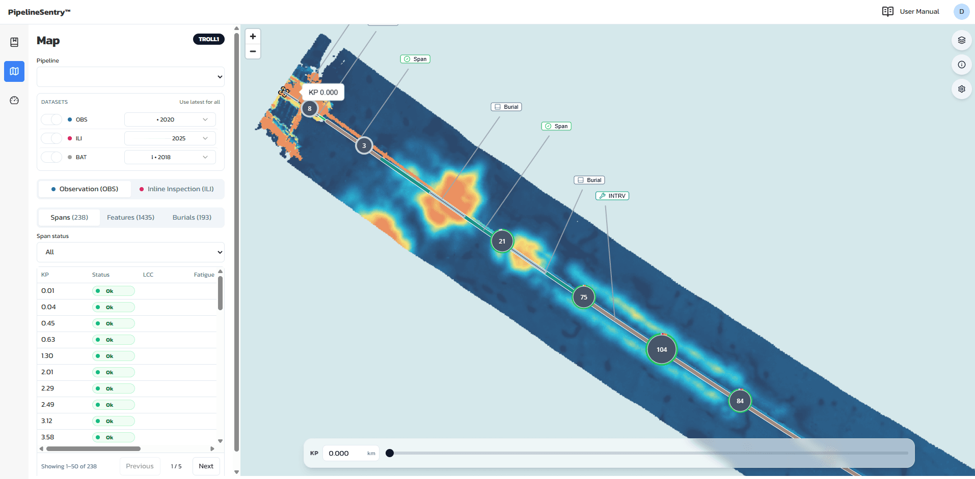 PipelineSentry map view showing geospatial context for pipeline assets